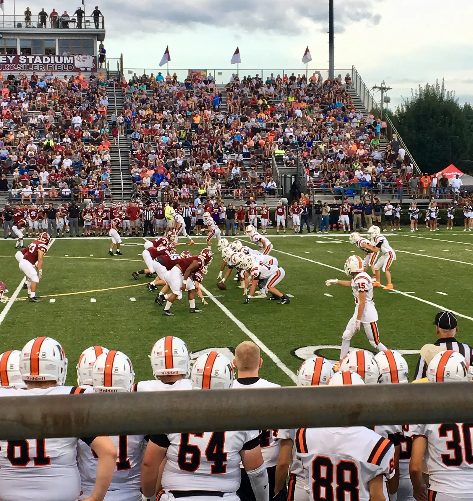 Players line up during a Tennessee high school football game between Morristown East and Morristown West in 2019.