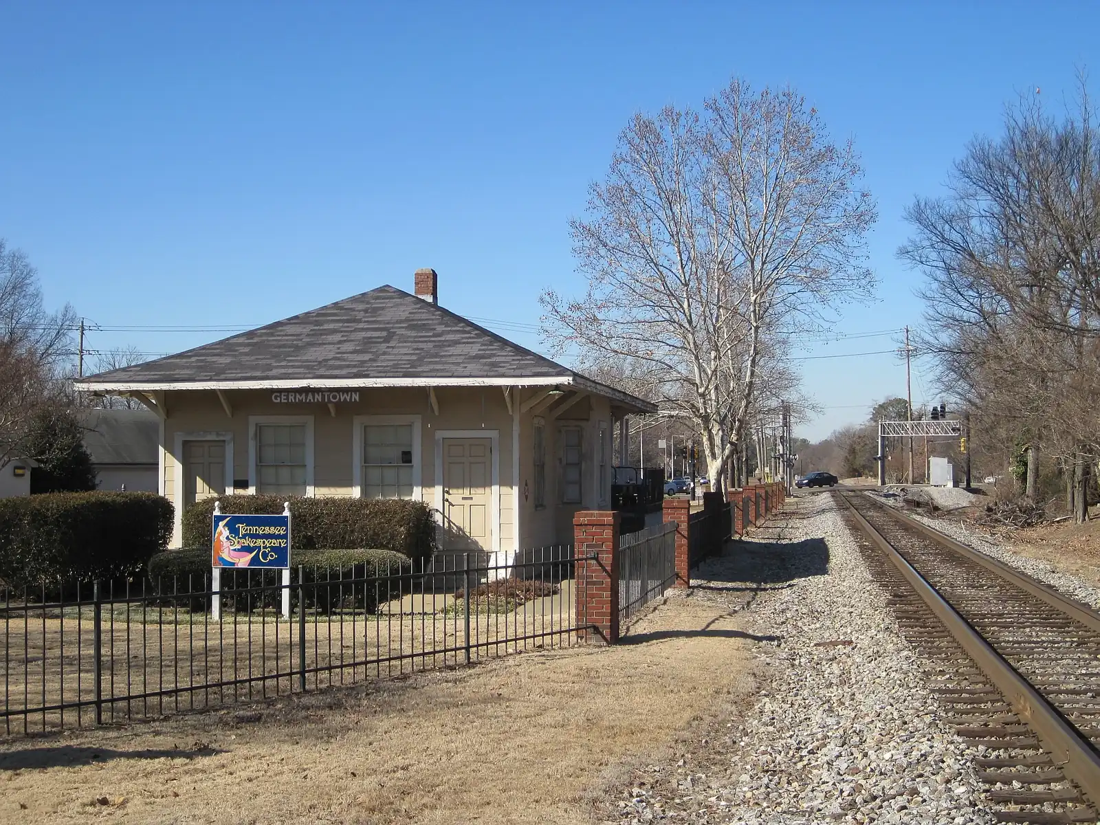 The Germantown Train Depot on West Street, where Santa visits each December, seen from the railroad tracks.